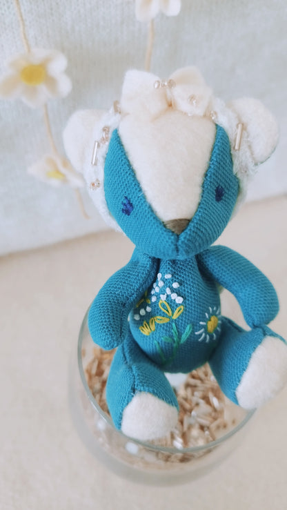 Blue embroider bear soft toy