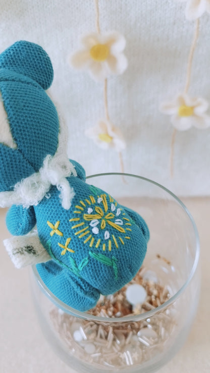 Blue embroider bear soft toy