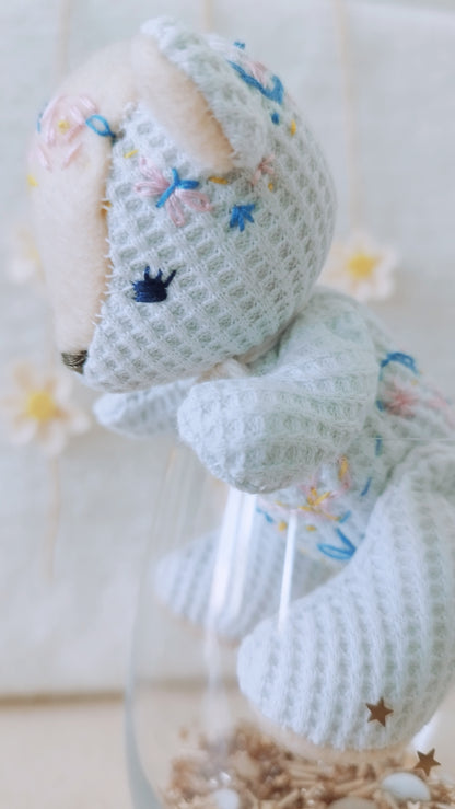 Embroidered bear soft toy white