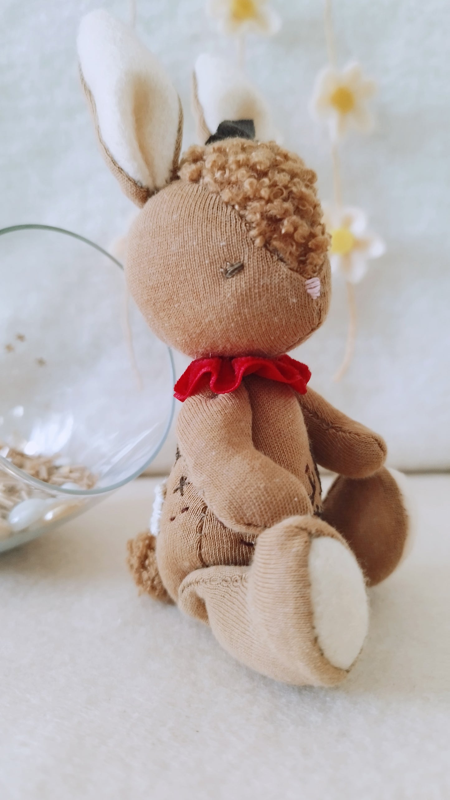 RABBIT soft toy embroider brown