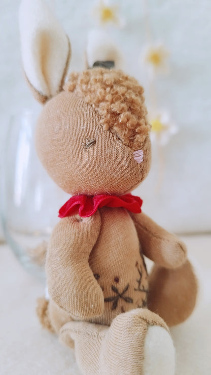 RABBIT soft toy embroider brown